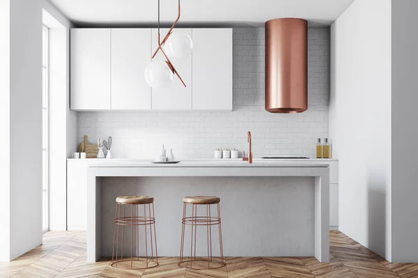 Blanco y bronce interior de la cocina, bar — Foto de Stock