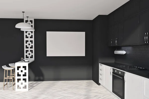 Branco e preto ideia de cozinha original, lado do cartaz — Fotografia de Stock