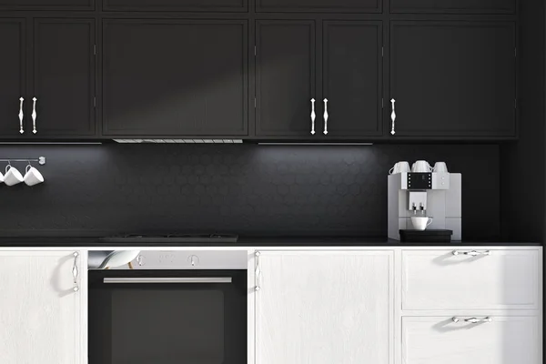 Black wall kitchen, white countertops — Stock Photo, Image