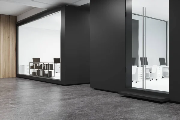 Blanco y vidrio espacio abierto oficina, hormigón, lado — Foto de Stock