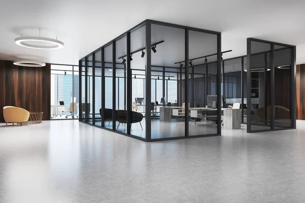 Lobby in vetro e legno per ufficio — Foto Stock