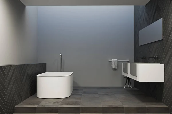Interno di un bagno grigio con pavimento in marmo — Foto Stock