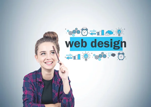 Smiling teen girl, web design — Stock Photo, Image