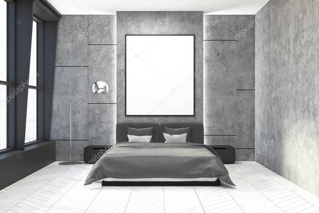 Concrete bedroom interior, poster