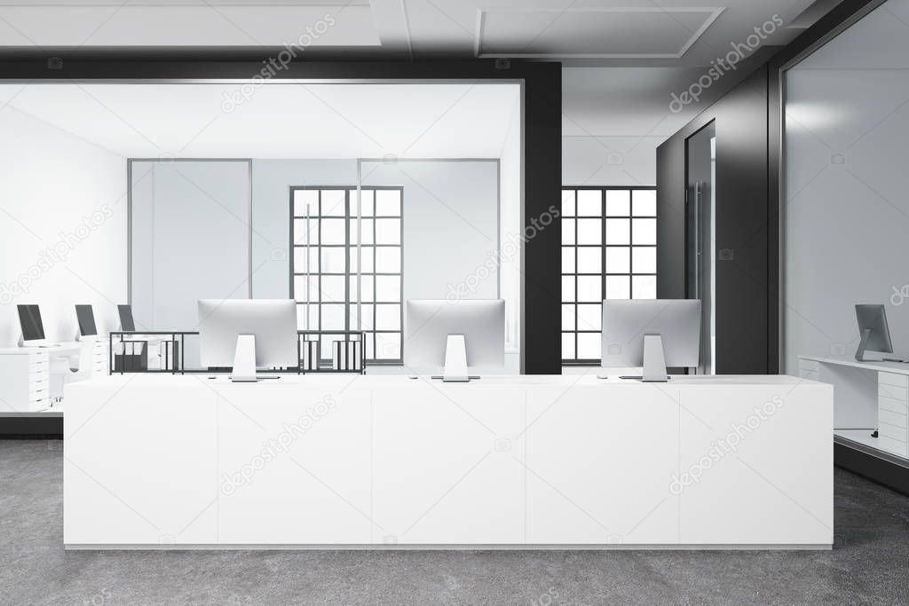 White reception in an open space office