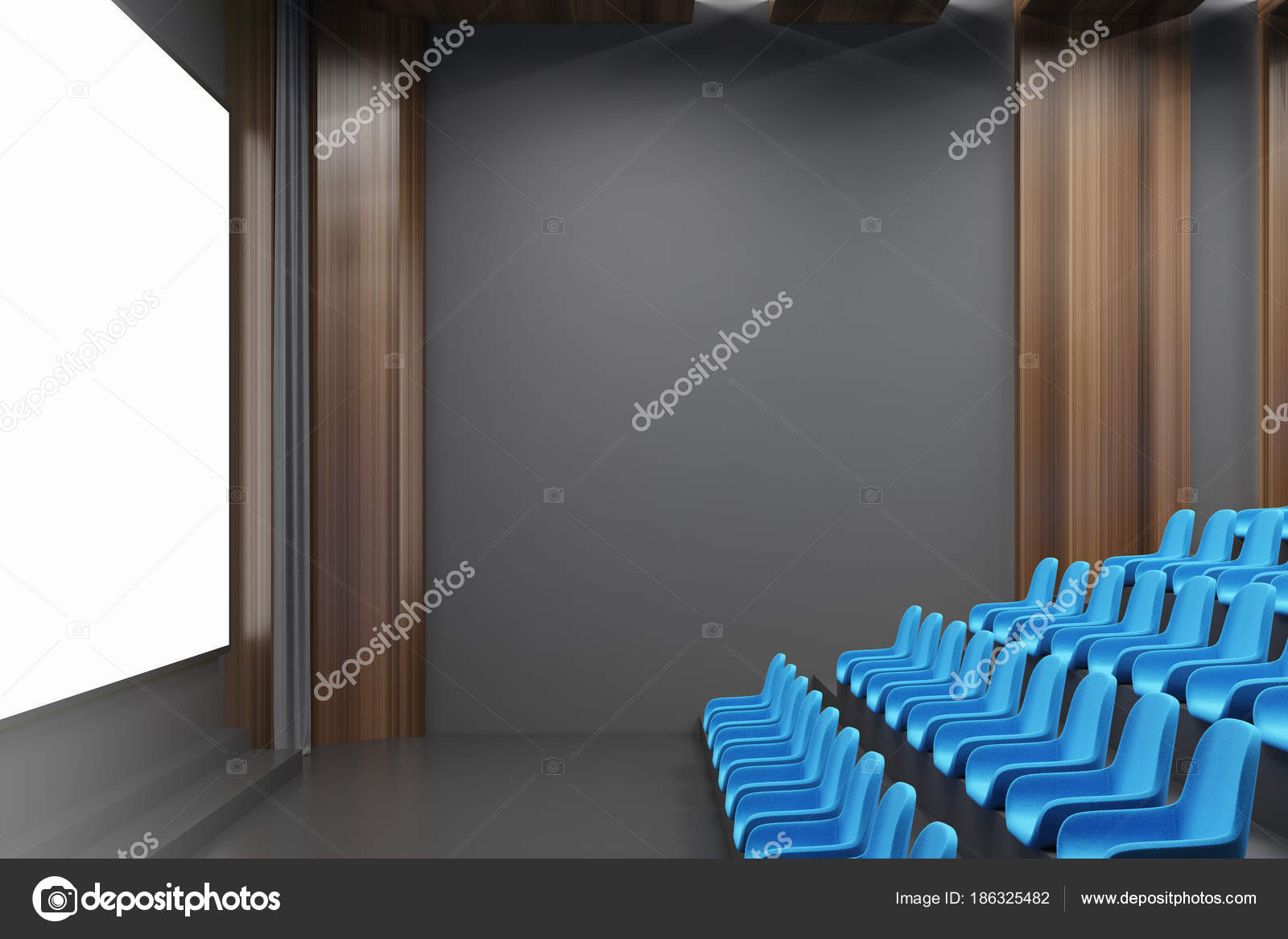 Cinema Interior Blue Chairs Screen Side Stock Photo