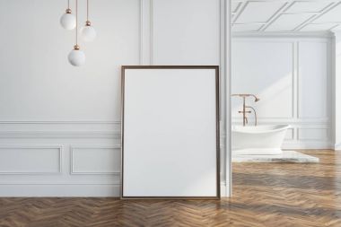 Beyaz duvar banyo, poster duvarının yakınında