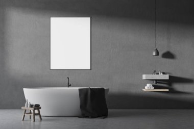 Gri banyo iç, yuvarlak küvet, poster