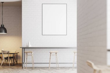 Poster beyaz tuğla yemek iç, yakın çekim