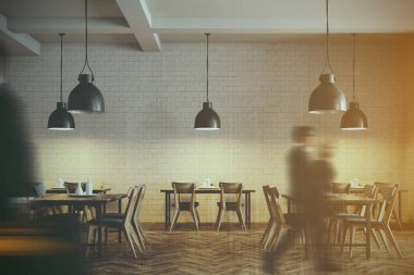 Beyaz tuğla kafe iç tonda