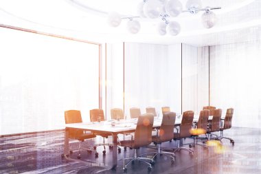 Panoramik beyaz toplantı odası, tonda siyah tablo