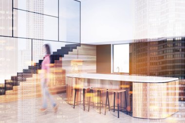 Merdiven tarafı ile fonksiyonel mutfak bulanıklık