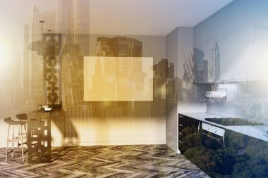 Siyah ve gri mutfak iç, tonda poster