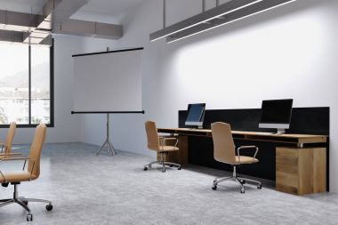 Beyaz ofis iç, ekran sunuları için