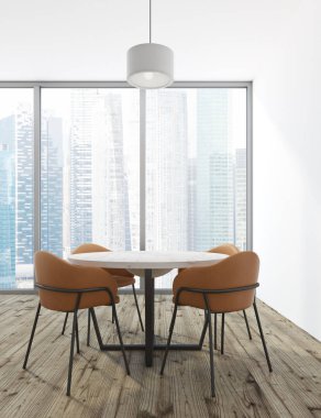 Beyaz minimalist yemek odası iç, pencere