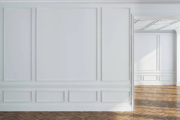 White empty room interior, wooden floor, wall