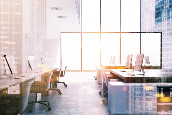 White and wooden loft office interior toned — Stock Photo, Image