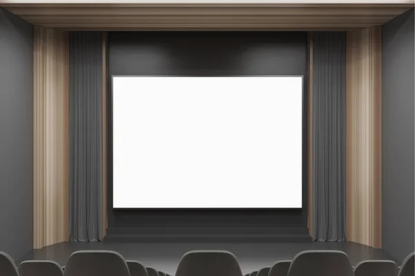 Kino interiér, černá židle, obrazovka — Stock fotografie