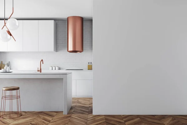 Weiße und bronzene Küche Innenraum, Wand — Stockfoto