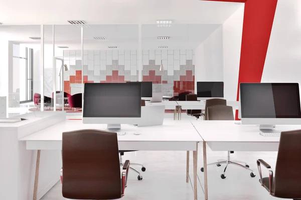 Red and white modern office, front — Stock Photo, Image