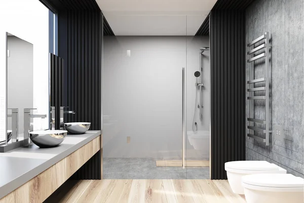Gray and concrete bathroom interior, a shower — Stock Image Gray and concrete bathroom interior, a shower Royalty Free Stock Photos