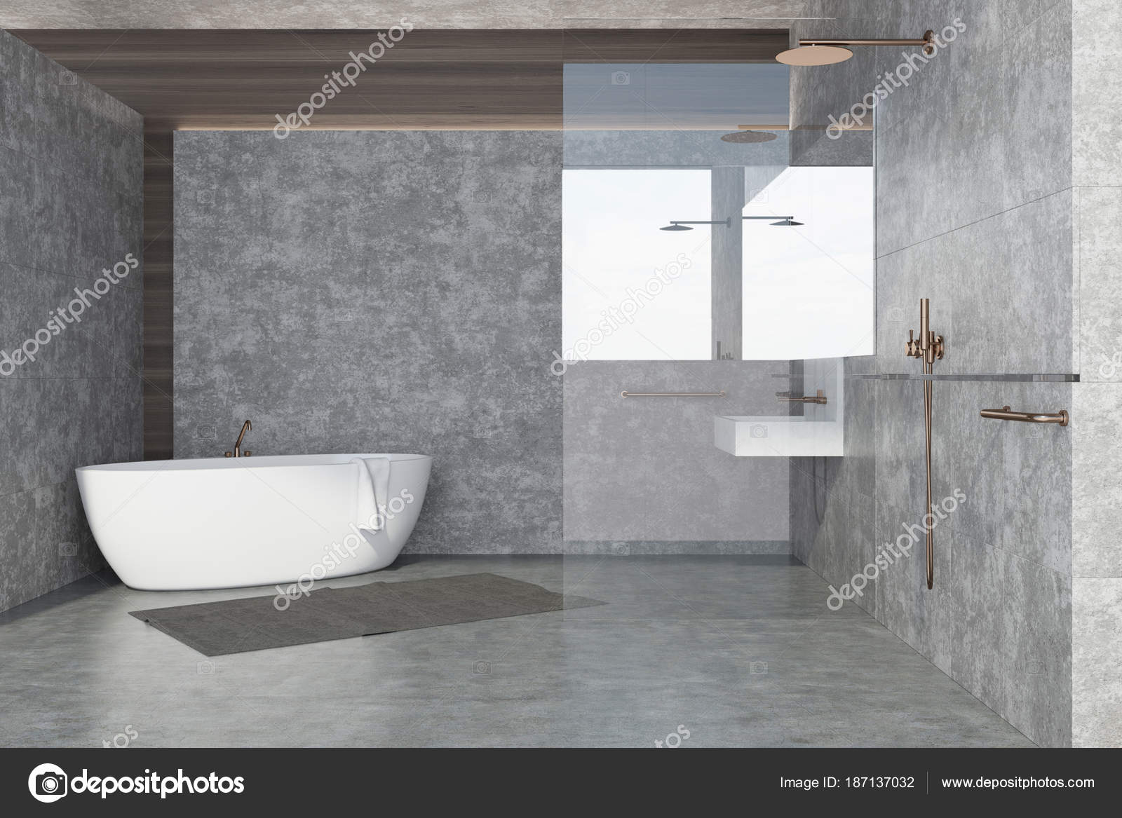 Vasca da bagno muro di cemento bianco, interni — foto stock ... Vasca da bagno in cemento
