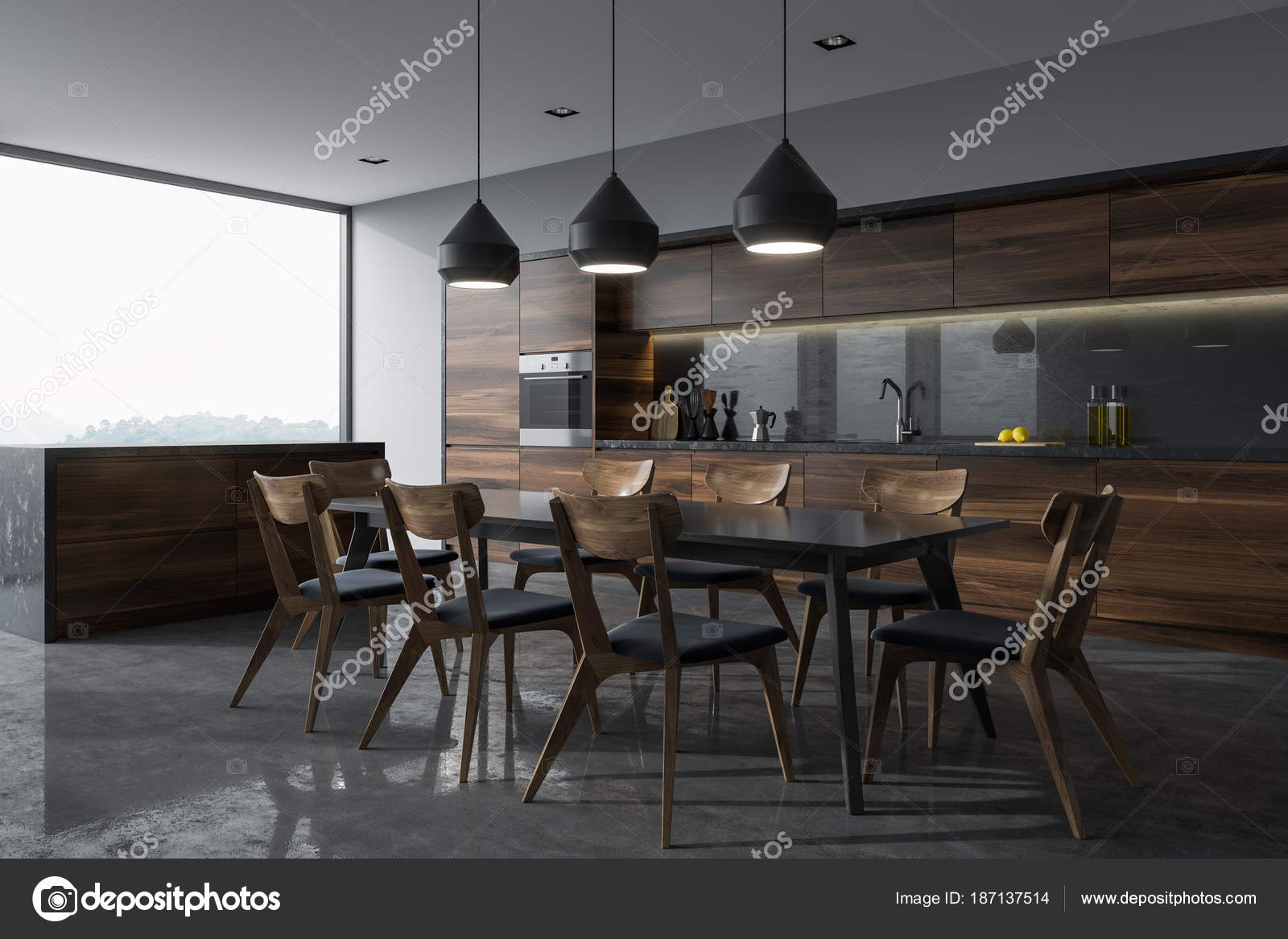 Mesa de cocina panorámica esquina, negro — Foto de stock ... Mesa de cocina panorámica esquina, negro — Foto de stock ...