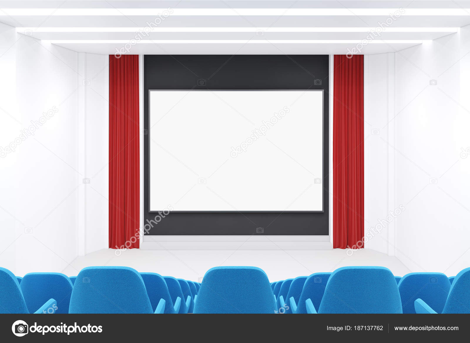 Modern Movie Theater Interior Mock Up Blue Stock Photo