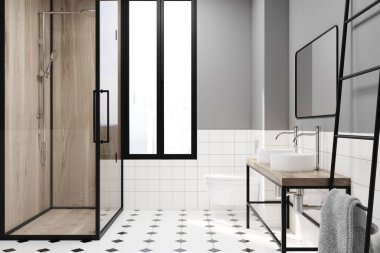 Modern gri banyo dekorasyon fikir, duş