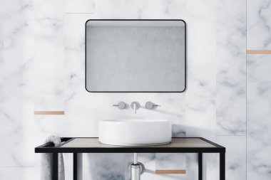 Beyaz mermer banyo lavabo yakın çekim