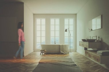 Minimalist beyaz banyo, tonda poster