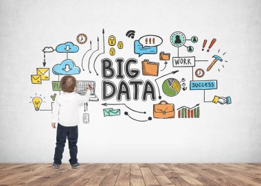 Sevimli küçük çocuk çizim marker büyük veri yazma