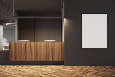 Karanlık ve ahşap ofis iç, Resepsiyon, poster