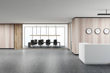Ahşap duvar ofis, beyaz Resepsiyon