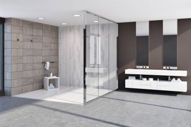 Ahşap kiremit kahverengi banyo köşesi