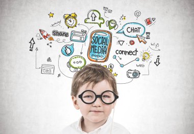 Cute little boy with glasses, social media clipart
