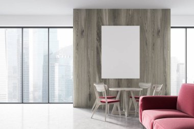 Modern oturma odası ve yemek odası, yan görünüm