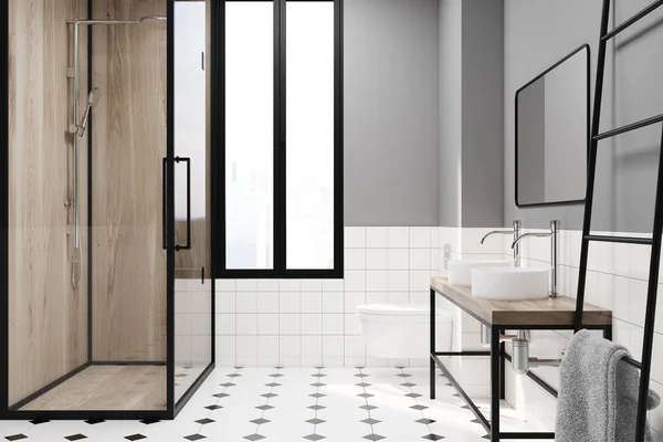 Modern gri banyo dekorasyon fikir, duş — Stok fotoğraf