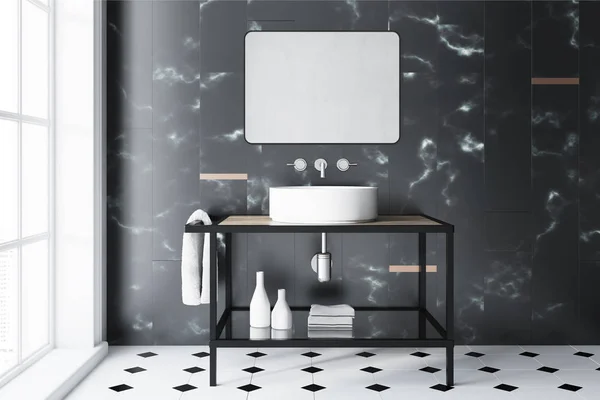 Czarnego marmuru łazienka umywalka — Zdjęcie stockowe