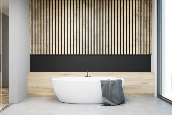 Interior de madera y negro baño moderno — Foto de Stock