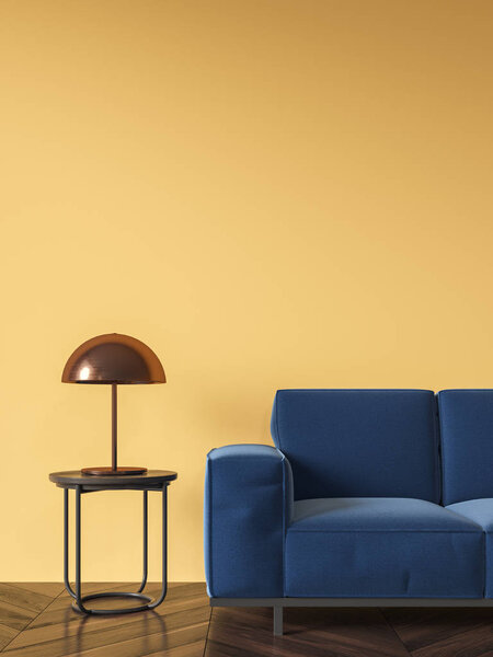 Yellow living room, blue sofa