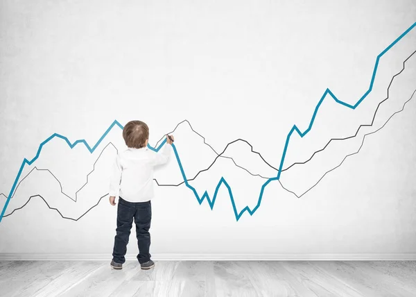 Cute little boy writing drawing marker graphs — Stock Photo, Image