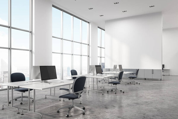Concrete floor open space office corner