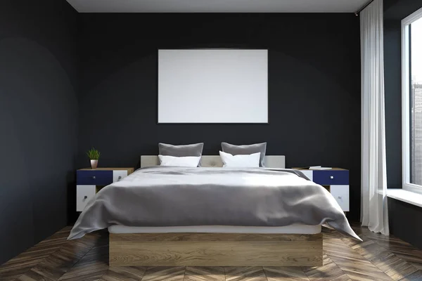 黒い壁の寝室インテリア、ポスター — ストック写真