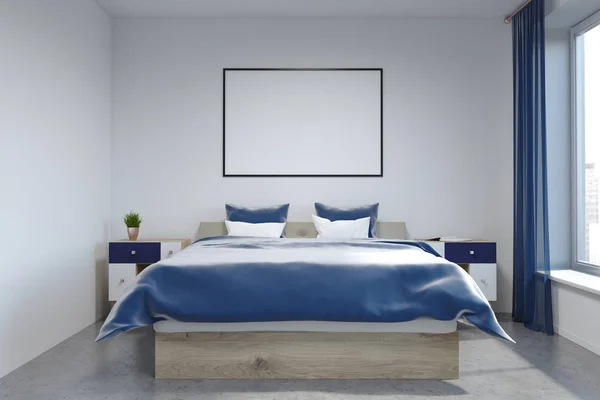 Blanco pared dormitorio interior, cartel — Foto de Stock