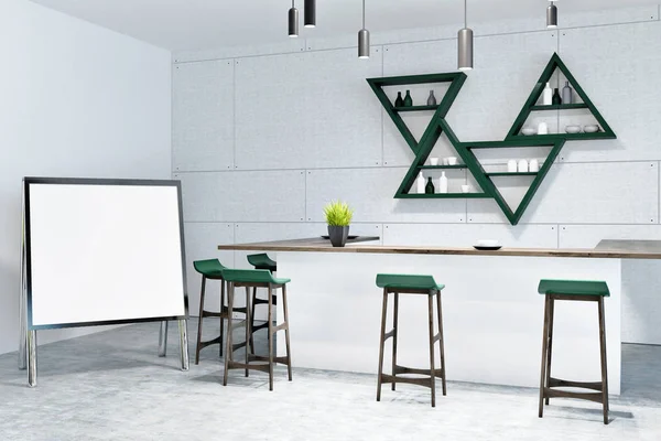 White and wooden green bar interior, mock up