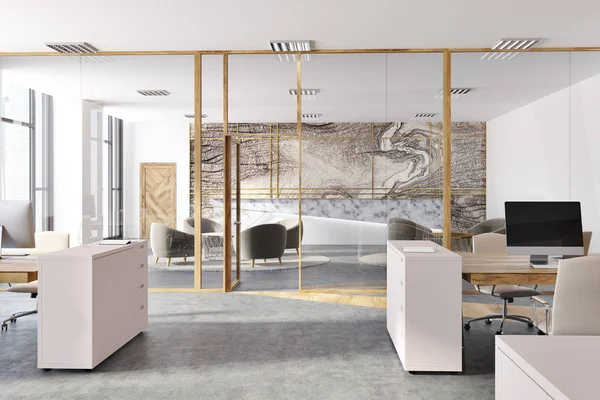 大理石のパノラマ オープン スペースのオフィスのインテリア — ストック写真