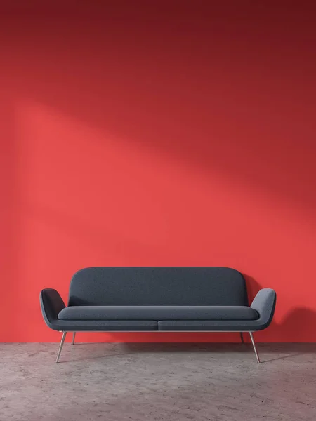 Bright red living room, gray sofa — Stock Photo, Image