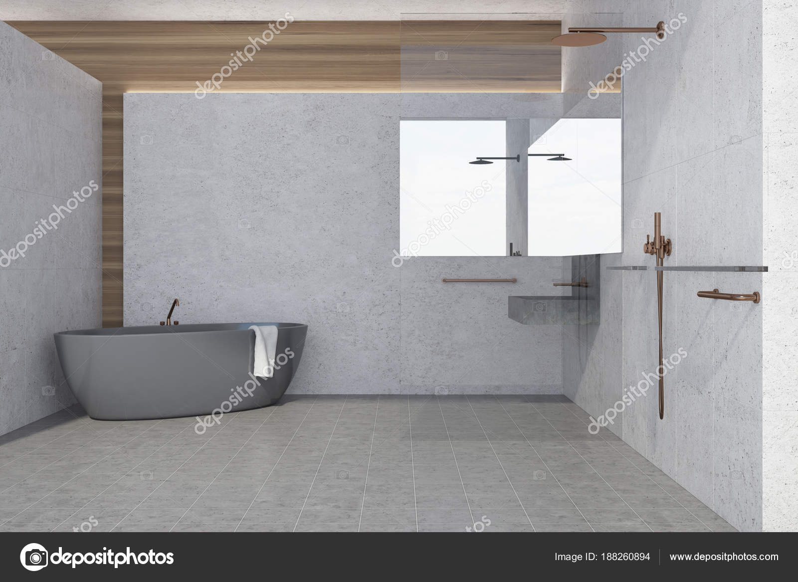 Vasca da bagno muro di cemento grigio, interni — foto stock ... Vasca da bagno in cemento
