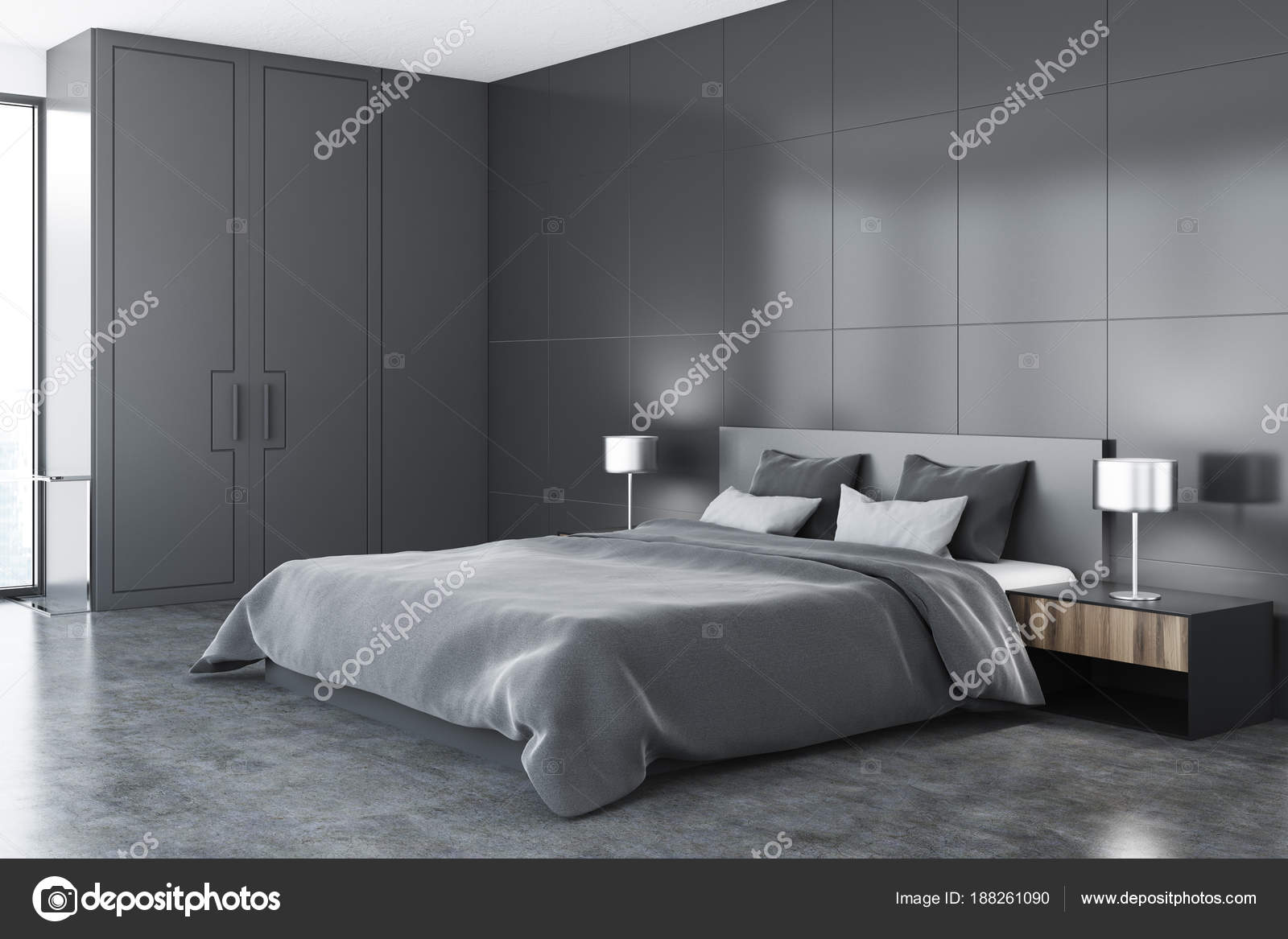 Grijze slaapkamer hoek — Stockfoto © denisismagilov #188261090 Grijze slaapkamer hoek — Stockfoto © denisismagilov #188261090